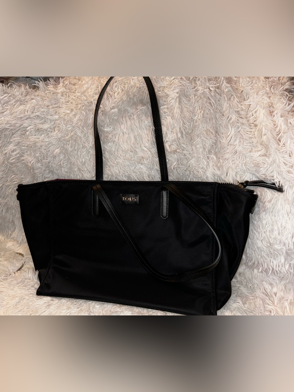 TOUS Black Nylon Tote with Logo Plaque